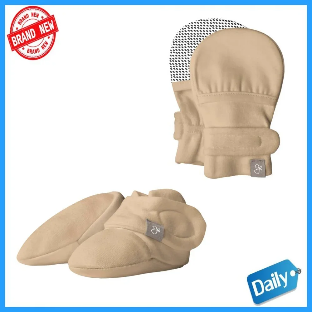 Baby Stay-On Booties Mitts Bundle 0-3 Months Soft Organic Cotton